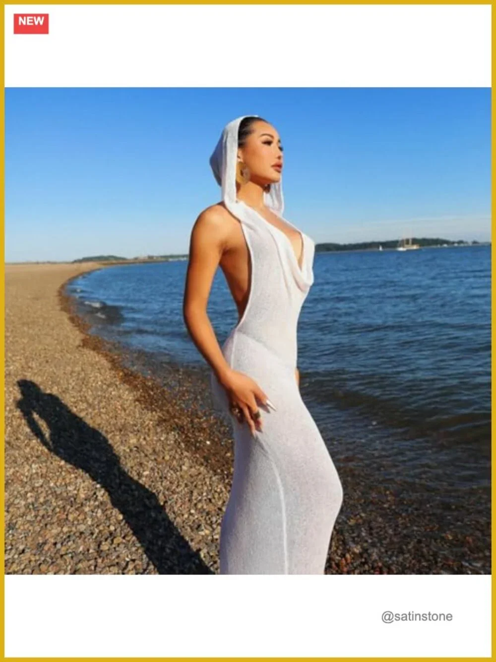 Cowl Neck Mesh Sheer Maxi Dress Hooded Sleeveless Beach Cover Up Rave